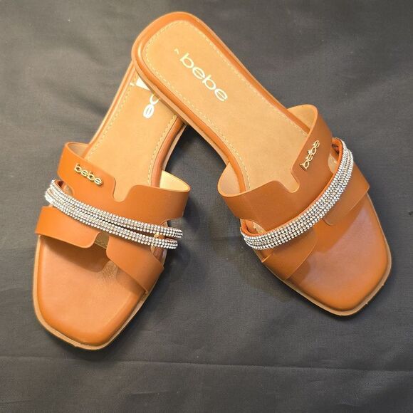 BRAND NEW BEBE WOMEN'S RHINESTONE SLIDE WITH SILVER CHAIN ACCENT - Picture 13 of 16